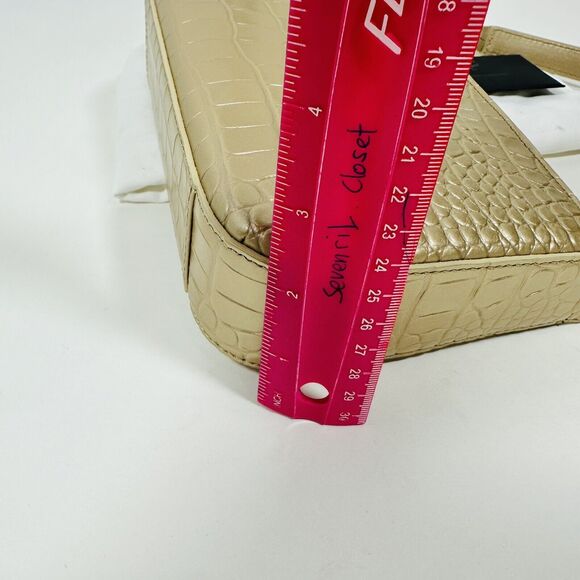 MCM Travia Shoulder Bag Gold Croco Embossed with 24K Gold Plated Logo NWT - Picture 11 of 13